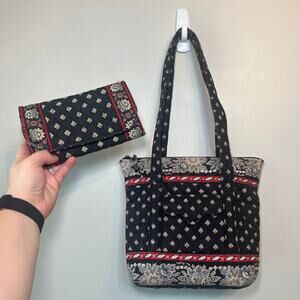 Vera Bradley Women's Vintage Floral Leaf Print Tote Bag & Wallet Retired Print